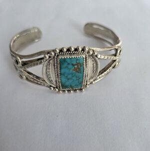 Vintage Signed Silver and Turquoise Bracelet